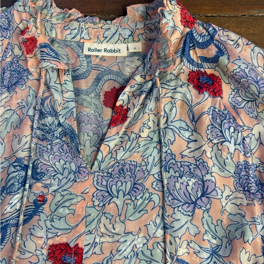 Roller Rabbit Floral Tiered Bohemian Tassel Dress Long Sleeve Sz S🧡🍄 - Picture 9 of 9